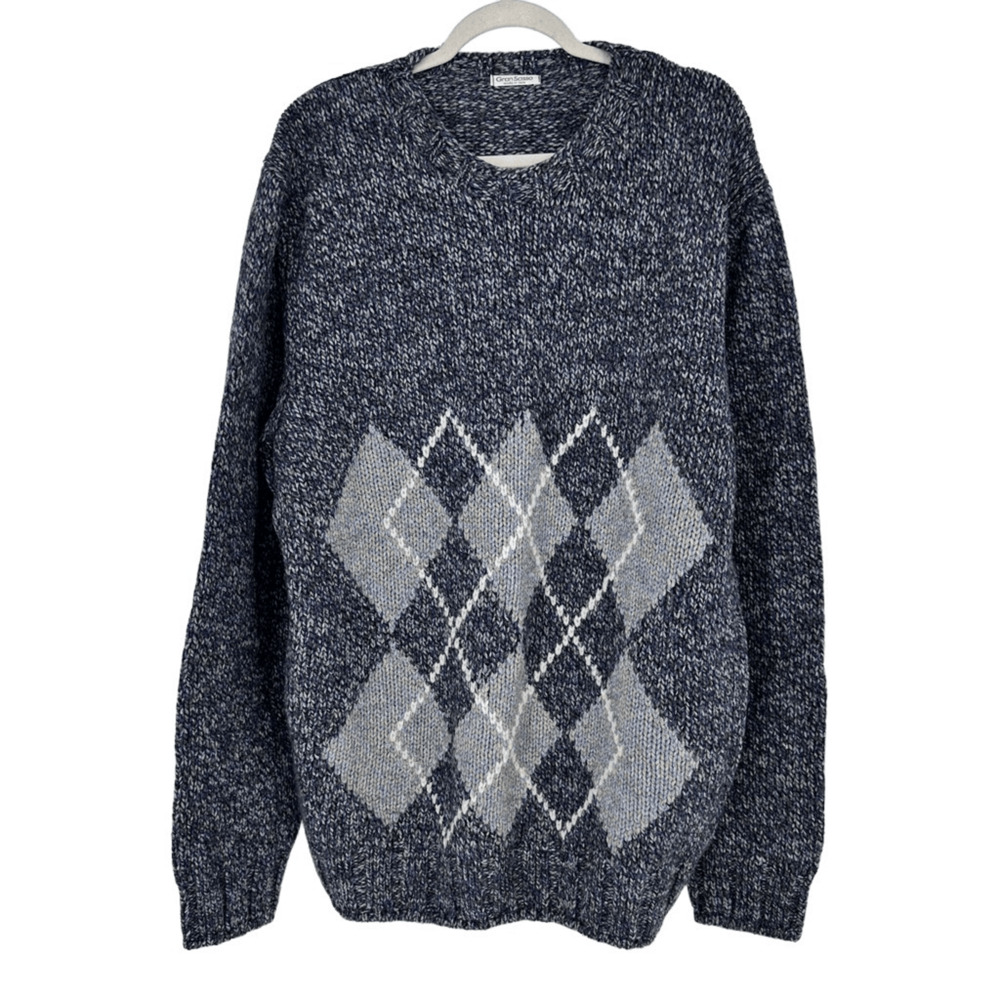 Gran Sasso Mens Crew Neck Fisherman Sweater Knit Wool Cashmere Size L Tall
